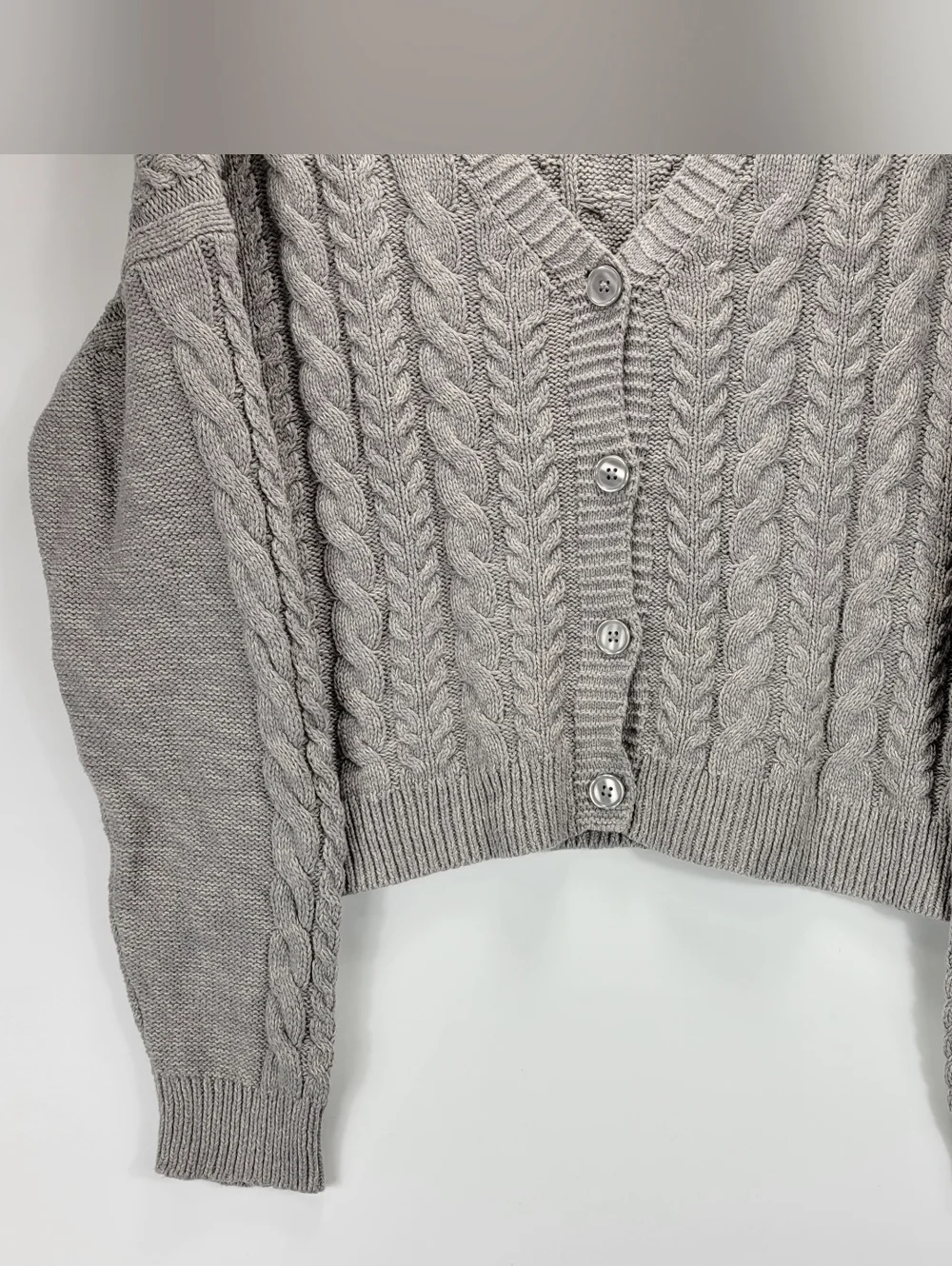 Aeropostale Cable Knit Button Front Sweater Women Medium Gray Old Money Dainty - Picture 3 of 8